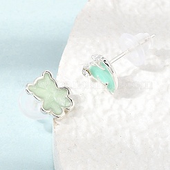 女性用合金エナメルスタッドピアス  スターリングシルバーラインストーンスタッドピアス925個  銀  7~8.5x7~8.5mm  3のペア/セット&nbsp;AL-CBA004A-03S