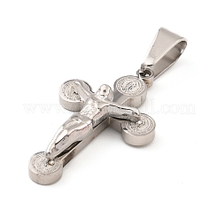 変色しない304ステンレススチールペンダント  十字架クロスチャーム  ステンレス鋼色  25x15x5mm  穴：7.5x4mm&nbsp;STAS-H182-01P