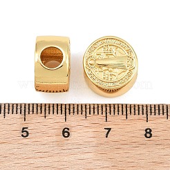 真鍮製ヨーロピアンビーズ  大穴ビーズ  ラックめっき  長持ちメッキ  鉛フリー＆カドミウムフリー  聖ベネディクトのメダルが付いたフラットラウンドいもの  18KGP本金メッキ  14x8.5mm  穴：5mm&nbsp;KK-CBABBCE-01G