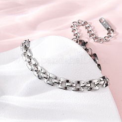 女性用304ステンレススチールパンサーチェーンブレスレット  ステンレス鋼色  長さ6-1/4インチ(16cm)+62mmエクステンダー  幅1/4インチ（0.55cm）&nbsp;BJEW-R027-07P