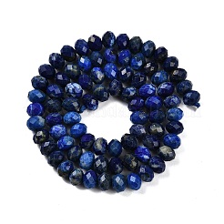 天然石ラピスラズリビーズ連売り  多面カット  ロンデル  6x4mm  穴：0.7mm  約96個/連  15.35''（39センチメートル）&nbsp;G-P553-F04-04