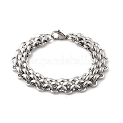 304ステンレススチール製ハーフラウンドリンクチェーンブレスレット、女性・男性用  ステンレス鋼色  8-1/4インチ（21cm）&nbsp;BJEW-F488-07P