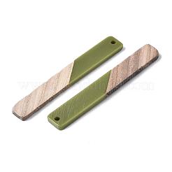 樹脂と木の大きなペンダント  ツートン  長方形  オリーブ  52x7.5x3.5mm  穴：2mm&nbsp;RESI-T035-19-A02