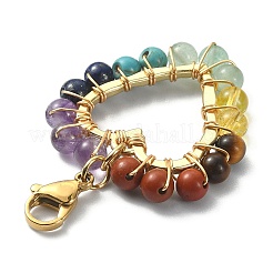 Wire Wrapped Chakra Gemstone Heart Pendant Decorations&nbsp;HJEW-TA00043