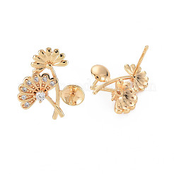 Brass Micro Pave Clear Cubic Zirconia Stud Earring Findings&nbsp;KK-S364-037