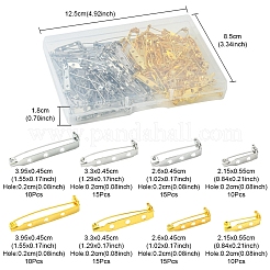 100本8スタイルアイアンブローチのパーツ  バックバーピン  プラチナ·ゴールデン  21.5~39.5x4.5~5.5mm  穴：2mm  ピン：0.5~0.6mm&nbsp;IFIN-YW0001-62