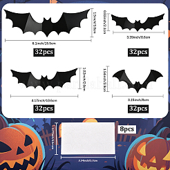 ハロウィンテーマのPVCプラスチック製人工8Dコウモリデコレーション3袋  粘着ステッカー付き  冷蔵庫や壁の装飾用  ブラック  21~39x86~155x0.1mm&nbsp;DIY-SP0005-38