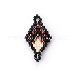 MIYUKI＆TOHO手作り日本のシードビーズリンク  織機模様  菱形  ブラック  23~24x13~14x1.7mm  穴：1.5mm&nbsp;SEED-A029-AA01