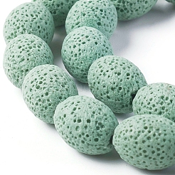 天然溶岩岩ビーズ連売り  染め  ライス  アクアマリン  15~15.5x11~11.5mm  穴：2mm  約27個/連  15.94インチ（40.5cm）&nbsp;G-F671-03B-16