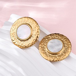 304 Stainless Steel Natural White Shell Stud Earrings&nbsp;EJEW-Z103-14G