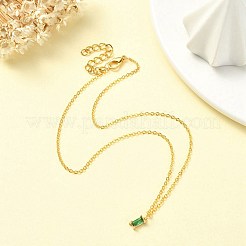 Glass Rectangle Pendant Necklace with Golden Brass Cable Chains Necklace for Women&nbsp;NJEW-FZ00012