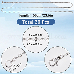 304ステンレススチールアズキチェーンネックレスセット20個  カニカン付き  ステンレス鋼色  23.6インチ（60cm）&nbsp;MAK-SC0001-18