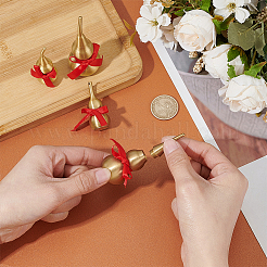 4Pcs 4 Styles Brass Hollow Tilted Head Gourd Statue Ornament with Red Luck Strip&nbsp;DJEW-PH0001-60