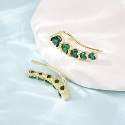 真鍮製パヴェキュービックジルコニアスタッドクローラーピアス  フラットラウンド  18KGP本金メッキ  カドミウムフリー＆鉛フリー  長持ちメッキ  ラックめっき  グリーン  21.5x6x9.5mm&nbsp;KK-CBAA351-13G