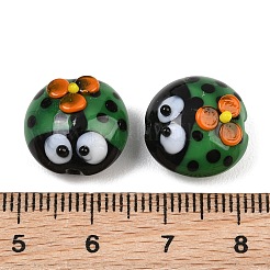 手作りランプワークビーズ  てんとう虫  グリーン  14.5x15x10mm  穴：1.8mm&nbsp;GL-CBAD7C3-05