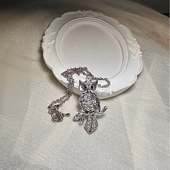 Vintage Alloy Crystal Rhinestone Owl Pendant Necklaces&nbsp;WU5085