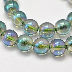 電気メッキ合成クォーツビーズ連売り  ラウンド  フル虹メッキ  シーグリーン  8mm  穴：1mm  約50個/連  15.7インチ&nbsp;X-EGLA-J061-8mm-FR03