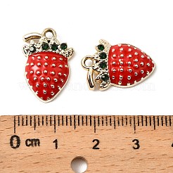 Uv メッキ合金エナメル ペンダント  ラインストーン付き  苺  レッド  19x13.5x4mm  穴：1.8mm&nbsp;FIND-A054-10A-G