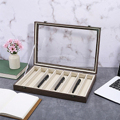 8-Slot MDF Covered with PU Leather Pen Organizer Display Cases with Acrylic Window Lid&nbsp;ODIS-WH0086-232A-01