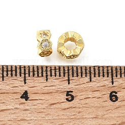 六角形の真鍮製マイクロパヴェクリアキュービックジルコニアヨーロピアンビーズ  ロンデルホイールの大きな穴のビーズ  ラックめっき  長持ちメッキ  鉛フリー＆カドミウムフリー  ゴールドカラー  6x3mm  穴：2.8mm&nbsp;KK-Z156-01G-03