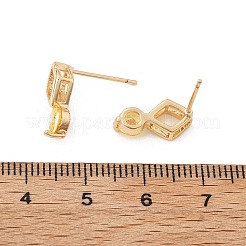 菱形とフラットラウンドい真鍮のマイクロパヴェキュービックジルコニアスタッドピアス（女性用）  カドミウムフリー＆鉛フリー  長持ちメッキ  ラックめっき  ゴールドカラー  ミックスカラー  13.5x7mm&nbsp;EJEW-G428-20G