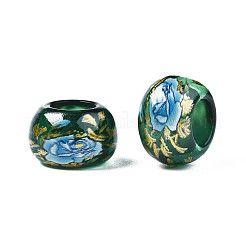 Flower Printed Transparent Acrylic Rondelle Beads&nbsp;TACR-S160-01-C02