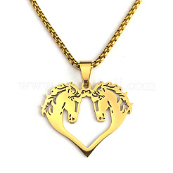 Hip-hop Style 201 Stainless Steel Laser Cut Double Horse Heart Pendant Necklaces&nbsp;FS-WGDE3BC-02