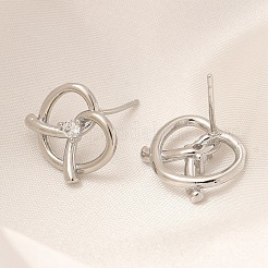 Rack Plating Heart Brass Micro Pave Clear Cubic Zirconia Stud Earrings&nbsp;EJEW-H143-17P
