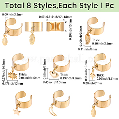 304ステンレススチール製オープンカフリング8個  304ステンレススチールチャーム付き  ゴールドカラー  17~18mm&nbsp;RJEW-SC00007
