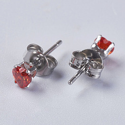 キュービックジルコニアのピアス  304ステンレススチール製金具付き  ハート  ミックスカラー  13.5x4mm  ピン：0.6mm&nbsp;EJEW-I209-08-4mm