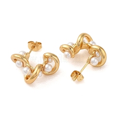 ツイスト 304 ステンレス スタッド イヤリング  女性用プラスチックイミテーションパールイヤリング  ゴールドカラー  21x9mm&nbsp;EJEW-U003-31G