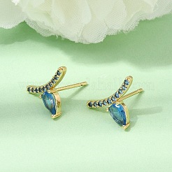 Brass Micro Pave Cubic Zirconia Stud Earrings&nbsp;EJEW-G471-14G-02