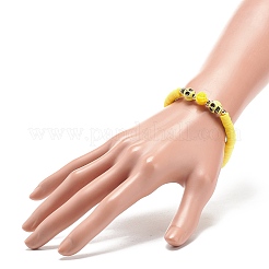 レジン ローズ & プラスチック スカル ビーズ ストレッチ ブレスレット  女性のためのポリマークレイヘイシプレッピーブレスレット  ミックスカラー  内径：2-1/8インチ（5.4cm）&nbsp;BJEW-JB08902