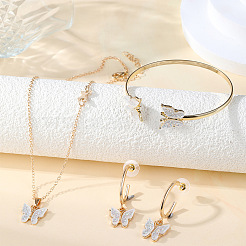 Butterfly Alloy Acrylic Pendant Necklace & Stud Dangle Earring & Cuff Bangles Sets for Women&nbsp;FS-WG2F59A-01