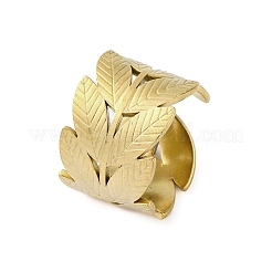 女性用304ステンレススチールオープンカフリング  葉  18KGP本金メッキ  14.5mm  調整可能&nbsp;LS-RJEW-Z083-02G-02