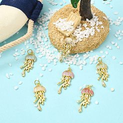 6本6色真鍮エナメルペンダント  クラゲチャーム  absプラスチックパール  丸カン付き  ラックめっき  18KGP本金メッキ  ミックスカラー  27x10.5x3mm  1pc /カラー&nbsp;KK-CJ0005-81