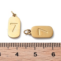イオンプレーティング（IP）304ステンレスペンダント  丸カン付き  手動研磨  数字7のチャームが付いた長方形  ゴールドカラー  15x7x1.5mm  穴：3mm&nbsp;STAS-M340-08G