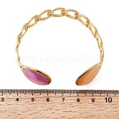 304 Stainless Steel Hot Pink and Orange Enamel Wide Chain Cuff Bangles for Women&nbsp;BJEW-A159-01B-G
