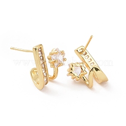 クリアキュービックジルコニアスタースタッドピアス  女性のための真鍮のアクセサリー  ゴールドカラー  15x12mm  ピン：0.8mm&nbsp;EJEW-C040-04G