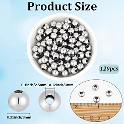 変色しない304ステンレススチールの丸い縫い目ビーズ  ジュエリークラフト作り用  ステンレス鋼色  8x7.5mm  穴：2.5~3mm  120pc&nbsp;STAS-PA0001-12A
