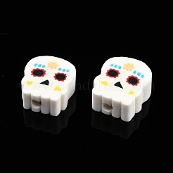 手作り樹脂粘土ビーズ  スカル  ミックスカラー  8.5~12x8.5~10.5x4~5mm  穴：1.4~1.6mm&nbsp;CLAY-N010-091B