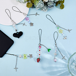 ガラス、アクリル、合金の携帯ストラップ  ミックスカラー  11.5~13cm  6個/セット&nbsp;HJEW-GO00095