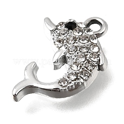 UVメッキ合金クリスタルラインストーンペンダント  イルカのチャーム  プラチナ  19x13x3mm  穴：1.6mm&nbsp;RB-CBAD37D-20P