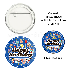 ブリキブローチ  プラスチック底と鉄ピン付き  フラットラウンド  ミックスカラー  誕生日をテーマにした模様  58x4mm  9個/セット&nbsp;JEWB-WH0013-013