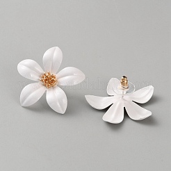 鉄と合金のエナメルフラワースタッドピアス  ゴールドカラー  ホワイト  31.5x32.5mm&nbsp;EJEW-WH0033-57B