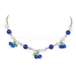 2Pcs 2 Colors Crackle Glass & Natural Quartz Crystal Fruit Bib Necklaces for Women&nbsp;NJEW-JN05203