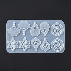 DIY 渦 & ティアドロップ & 花 & ファン ペンダント シリコン型  レジン型  UVレジン用  エポキシ樹脂ジュエリー作り  ホワイト  245x140x6mm  穴：3mm  内径：56~58.5x38~52.5mm&nbsp;LS-SIMO-H008-03