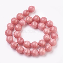天然石マレーシアジェイドビーズ連売り  染め  多面カット  ラウンド  ライトコーラル  12mm  穴：1.2mm  約32個/連  14.9インチ&nbsp;X-G-K288-12mm-18