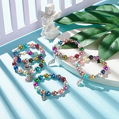 Imitation Pearl Beaded Stretch Bracelet with Drop Charm for Kids&nbsp;BJEW-JB07638