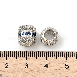 真鍮製マイクロパヴェキュービックジルコニアヨーロピアンビーズ  大穴ビーズ  バレル  ラックめっき  カドミウムフリー＆鉛フリー  長持ちメッキ  プラチナ  ダークブルー  10x9mm  穴：5mm&nbsp;KK-P297-05P-03